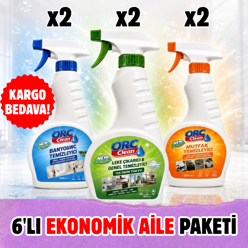6'lı Temizlik Seti | Leke Çıkarıcı & Genel Temizleyici + Banyo & WC Temizleyici + Mutfak Temizleyici